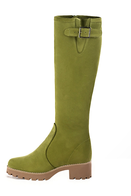 Bottes à boucles ajustables sur mesure pour femme en cuir vert pistache avec  et  - Vue porté