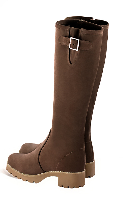 Bottes à boucles ajustables sur mesure pour femme en cuir marron chocolat avec  et  - Vue de profil