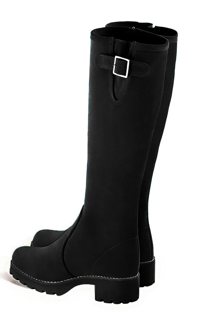 Bottes à boucles ajustables sur mesure pour femme en cuir noir mat avec  et  - Vue de profil