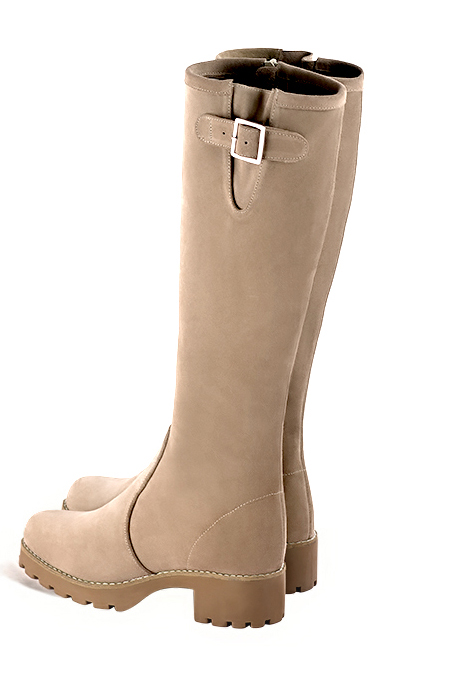 Bottes à boucles ajustables sur mesure pour femme en cuir sable avec  et  - Vue de profil