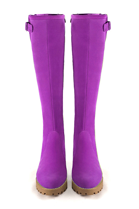 Botte femme : Bottes femme avec des boucles sur mesures couleur violet mauve.. Vue du dessus - Florence KOOIJMAN