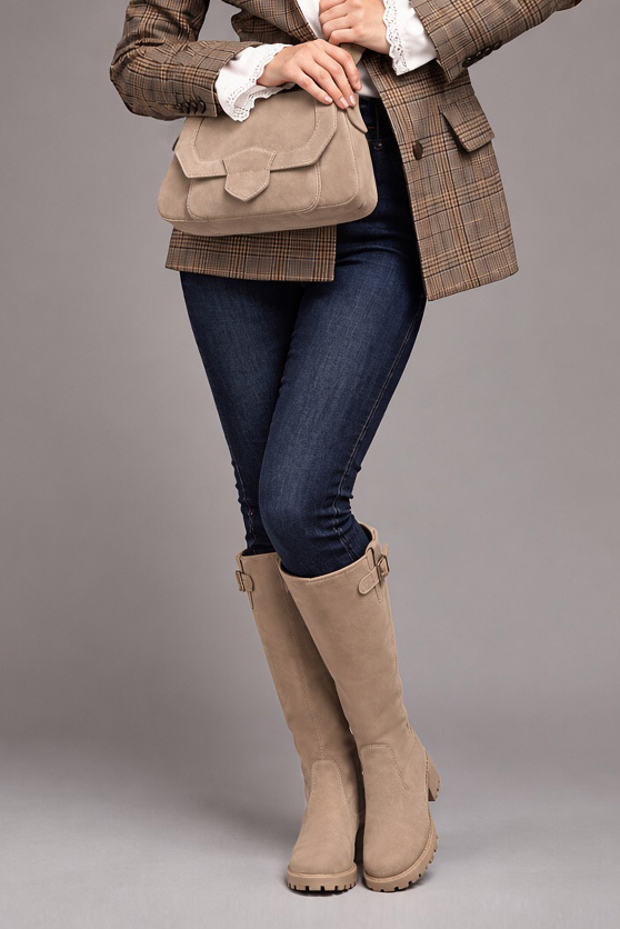 Bottes à boucles ajustables sur mesure pour femme en cuir sable avec  et  - Vue du dessus