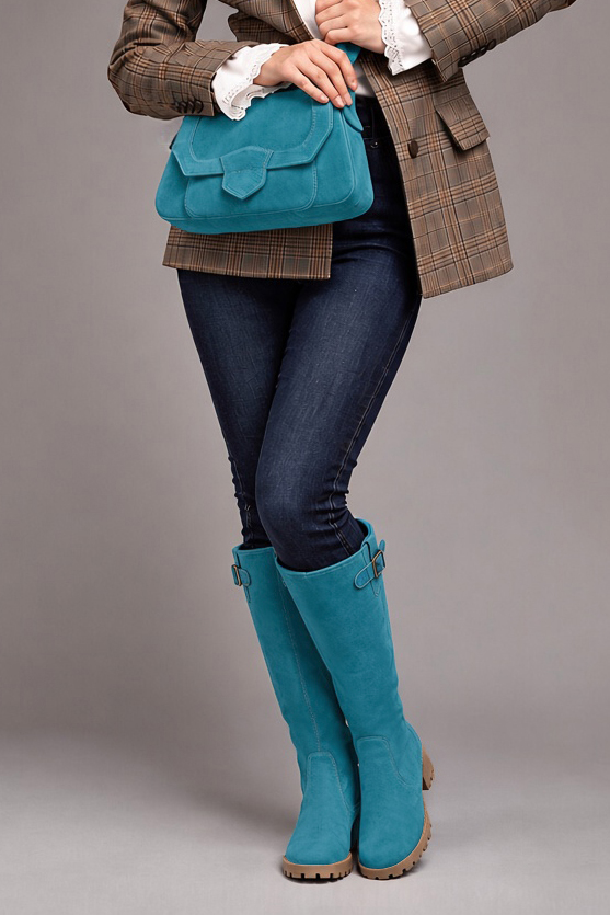 Bottes à boucles ajustables sur mesure pour femme en cuir bleu canard avec  et  - Vue du dessus