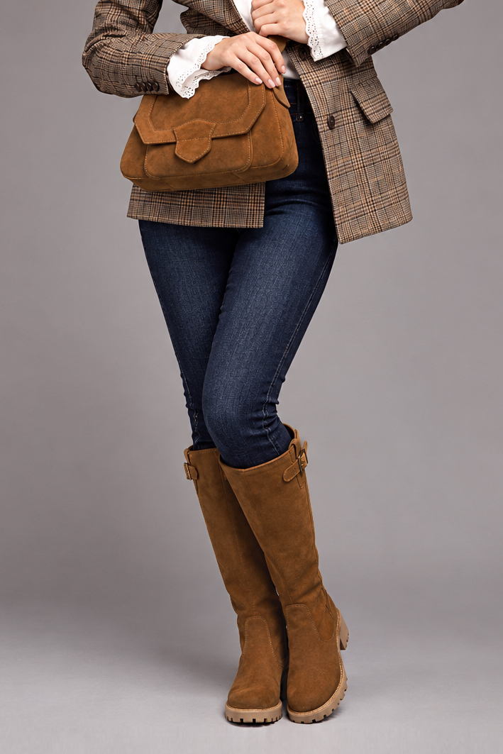 Bottes habillées femme sur mesure boucles côté en cuir cognac à  et  - Vue du dessus
