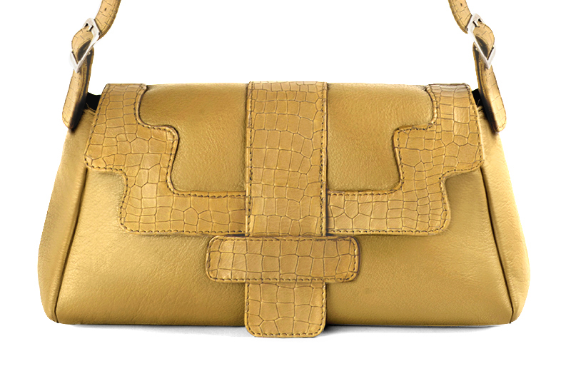 Sac porté à l'épaule habillé femme en cuir jaune ocre - Vue de profil