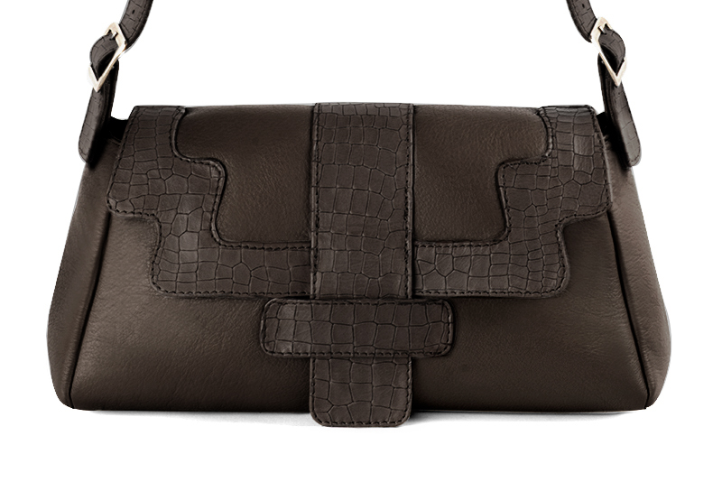 Sac porté à l'épaule pour femme en cuir marron foncé - Vue de profil