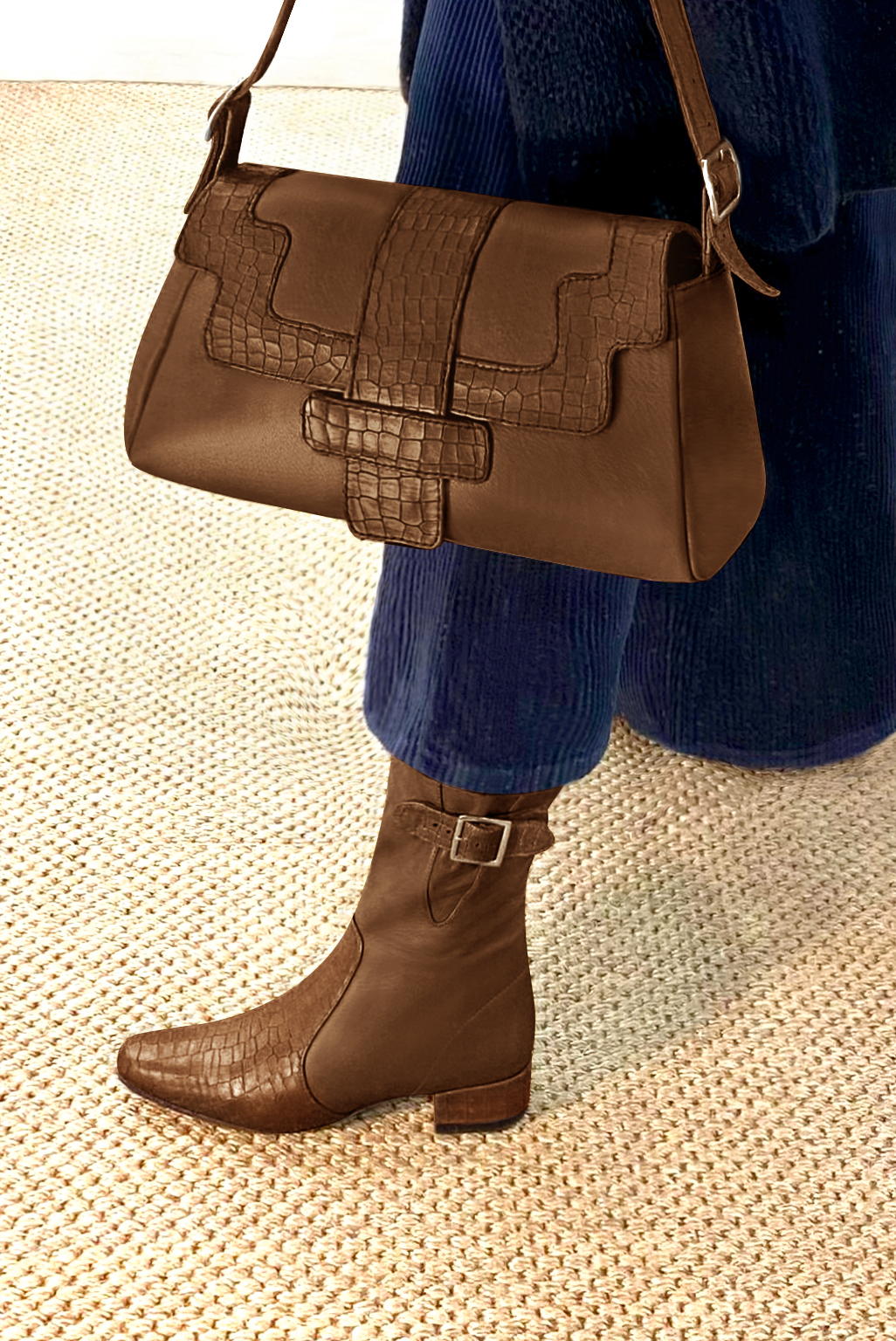Sac porté à l'épaule habillé femme en cuir marron caramel - Vue porté