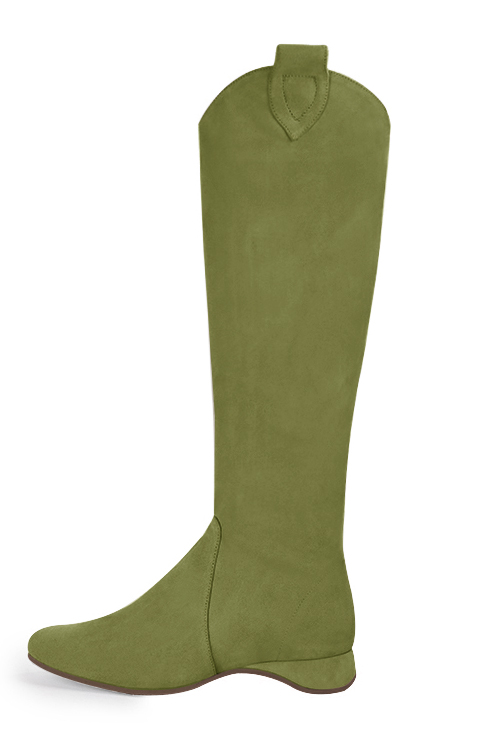 Botte femme : Santiags femme sur mesures couleur vert pistache. Bout rond. Talon plat compensé. Vue arrière - Florence KOOIJMAN