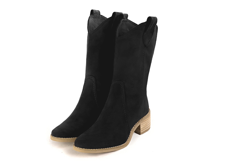 Boots femme : Boots fermeture éclair à l'intérieur couleur noir mat. Bout rond. Semelle cuir petit talon Vue avant - Florence KOOIJMAN