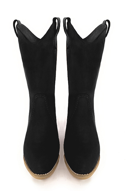 Boots femme : Boots fermeture éclair à l'intérieur couleur noir mat. Bout rond. Semelle cuir petit talon. Vue du dessus - Florence KOOIJMAN